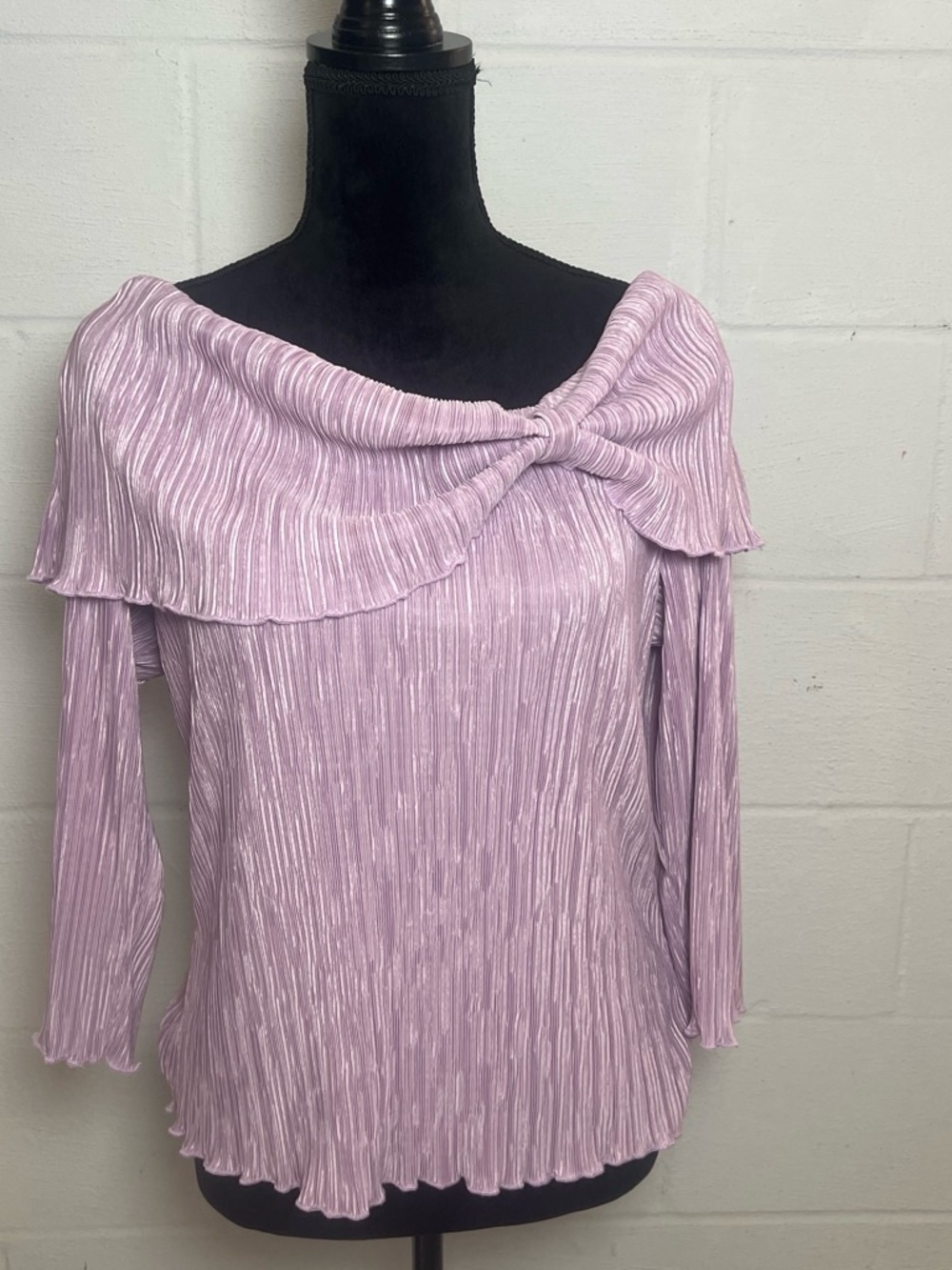 Bay Studio Lavender Purple VTG Off-Shoulder Twist Gauzy 3/4”-Sleeves Blouse